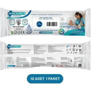 Doctor Silver Ion Gümüş İyonlu Özel Formül, Kremli, İyileştirici, Onarıcı Tüm Vücut Büyük Yaşlı ve Hasta Bakım Mendili 12 Adet (1 Paket)