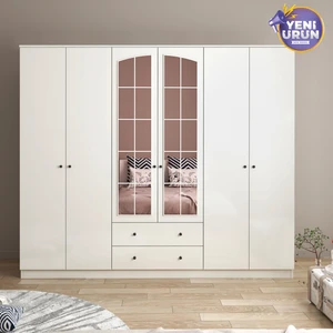 Rabi Mobilya Rose 6 Kapak 2 Çekmece Aynalı Gardırop