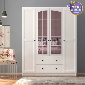 Rabi Mobilya Side Rose 4 Kapak 2 Çekmece Aynalı Gardırop