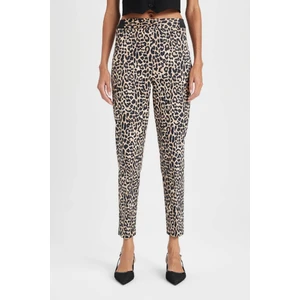 Sigaret Saten Kumaş Pantolon Leopar Desenli Normal Bel Beli Lastikli Düz Paça J8741AZ24WN