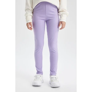 Kız Çocuk Mor Legging Fit Basic Düz Pamuklu Tayt B7786A8NS