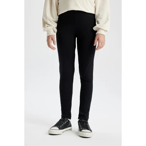 Kız Çocuk Siyah Legging Fit Basic Düz Pamuklu Tayt B7786A8NS