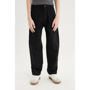 Erkek Çocuk Loose Fit Standart Paça Kargo Cepli Basic Düz Gabardin Siyah Pantolon C7580A824WN