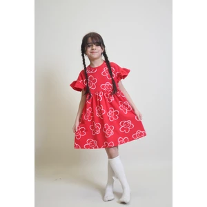 Kız Çocuk Kolları Fırfır Detaylı Rahat Kesim Elbise