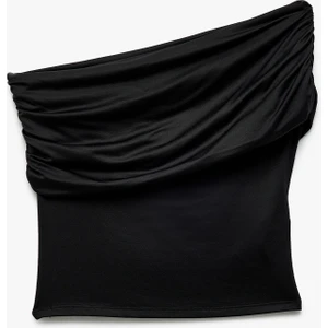 Kat Detaylı Drapeli Kolsuz Slim Tek Omuz Bluz