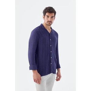 Saks Klasik Fit Apaş Yaka Çizgili  Pamuk Bohem Gömlek