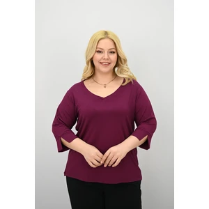 Koza Butik Kadın Büyük Beden Mor Bantlı V Yaka Bluz 1919-25 Şık Tasarım ve Rahat Kullanım