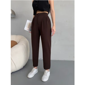 Kadın Yüksek Bel Havuç Kesim Esnek/ Likralı Kumaş pantolon