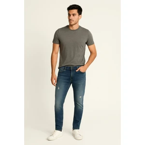 Blue White Erkek Yırtık Detay Likralı Skinny Fit Açık Mavi Jean Pantolon