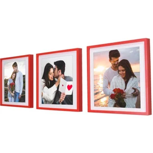 Yapışkanlı Sök Tak Kare Çerçeveler - Kırmızı 3'lü Paket