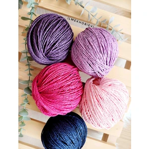 Kağıt İp 5li Set Örgü İpi 250 gr Mor-Pembe-Fuşya-Lila-Indigo (50şer Gr) %100 Paper