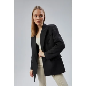 Siyah Oversize Kruvaze Yaka Astarlı Blazer Ceket