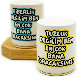 Tuzluk Değilim En Çok Bana Soracaksınız! Seramik 2'li Tuzluk Biberlik Seti
