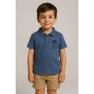 Erkek Çocuk Palmiye Nakışlı Polo Yaka Tişört (3-4 Yaş 8-9 Yaş)