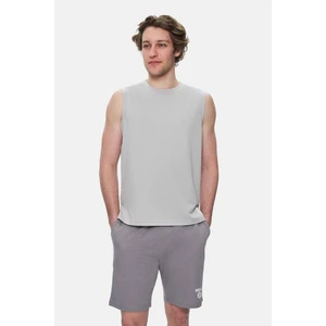 BODHI Açık Gri Bisiklet Yaka Sıfır Kol Baskılı Modal Kumaş Oversize Erkek Tshirt