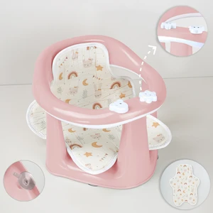 Meleni Baby 2'li Bebek Banyo Oturağı ve Minder Seti - Vakum Taban Mama Oturağı, Yıkanabilir Oturak Minderi Pembe