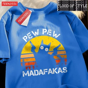 Tarz Sokak Pew Pew Madafakas Kedi ile Iki Silah T-Shirt Adam Sokak Yaz Kısa Kollu Harajuku Pamuk Tshirt