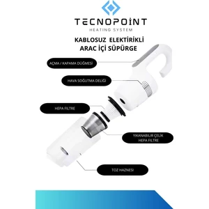Tecnopoint Kablosuz Araç Içi Süpürge – 80W, Güçlü Emiş, Type-C Şarjlı, Ultra Sessiz, Hafif Tasarım