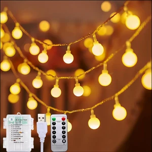 Sarı Renk Şeffaf Kablo 12 Metre 100 LED Kumandalı USB ve Pilli 8 Modlu Ev Bahçe Balkon Ağaç Çit Süsü LED Işık