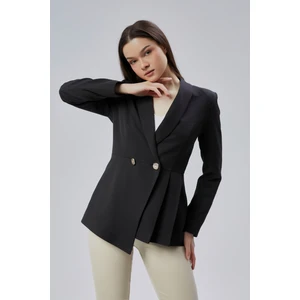 Siyah Regular Fit Pile Detaylı Blazer Ceket
