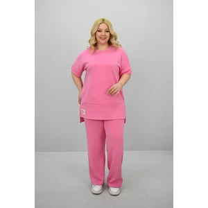 Kadın Büyük Beden Modal Kumaş Kısa Kollu Bol Paça Eşofman Takımı 8184-25