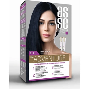 Adventure Set Saç Boyası, Kalıcı ve Canlı Renkler 1+1 İki Kullanım Seti (No:1.1 Mavi Siyah)
