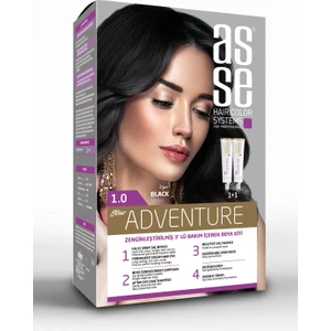 Adventure Set Saç Boyası, Kalıcı ve Canlı Renkler 1+1 İki Kullanım Seti (No:1.0 Siyah)