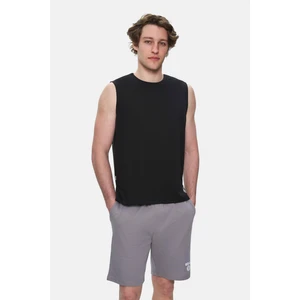 BODHI Siyah Bisiklet Yaka Sıfır Kol Baskılı Modal Kumaş Oversize Erkek Tshirt