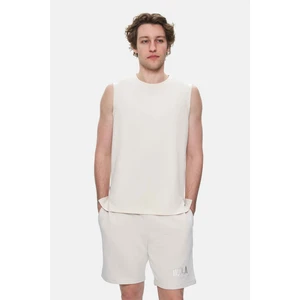 BODHI Kemik Rengi Bisiklet Yaka Sıfır Kol Baskılı Modal Kumaş Oversize Erkek Tshirt