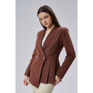 Kahverengi Regular Fit Pile Detaylı Blazer Ceket