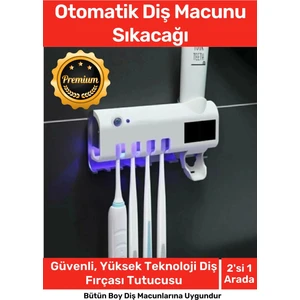 Deluxe USB Şarjlı Güneş Enerjili Otomatik Diş Macun Sıkacağı Sterilizatörlü 4 Adet Fırçalığı Tutucu