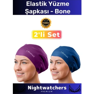 Deluxe Su Geçirmez Sızdırmaz Renkli Silikon Yüzücü Havuz Deniz Bone Elastik Yüzme Şapkası 2'li Set