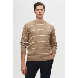 Ds Damat Regular Fit Vizon Çizgili Tüylenme Yapmayan Bisiklet Yaka Triko Kazak