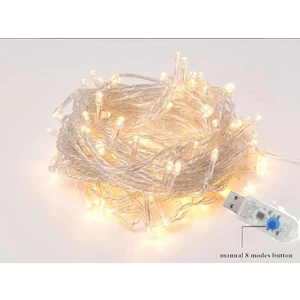 USB Sarı Işık 10 Metre 100 LED Şeffaf Kablo 8 Modlu Ev Bahçe Balkon Ağaç Çit Süsü LED Işık