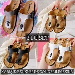 3'lü Kadın Kaymaz Sokak Plaj Banyo Yazlık Gündelik Terlik