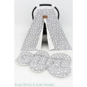 Mordesign Askı Stil Stars Puset Minder, Örtü ve Çarşaf 3' lü Set Gri