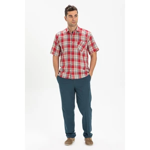 Eliş Şile Bezi Kısa Kol Şile Bezi Erkek Gömlek Kırmızı Lacivert Ekose