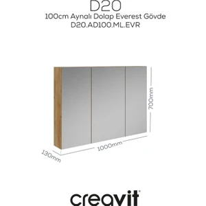 D20 100 cm Everest Aynalı Dolap Melamin Gövde