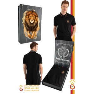 Orijinal Lisanslı Match Day Polo Yaka Siyah T-Shirt Gs Aslan Baskılı Hediyelik Ahşap Kutulu