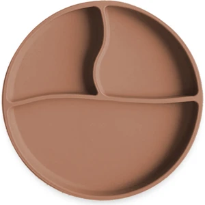 Vakumlu Silikon Bebek Mama Tabağı - Bölmeli Vakum Tabanlı Tabak Bebek Beslenme Tabağı - Kahverengi