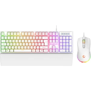 Km-Rx7 Fortuna V2 Gökkuşağı Aydınlatmalı USB Beyaz Gaming Combo Q Gaming Klavye + 12800 Dpi Mouse