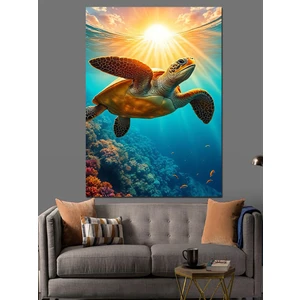 Güneş Altında Neşeli Kaplumbağa Dekoratif Kanvas - Mdf Ahşap Tablo
