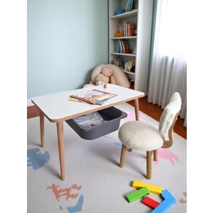 Maysa Ahşap Çocuk Masa Sandalye Takımı – 3-7 Yaş – Mdf Tabla, Teddy Kumaşlı – Renk Seçenekli
