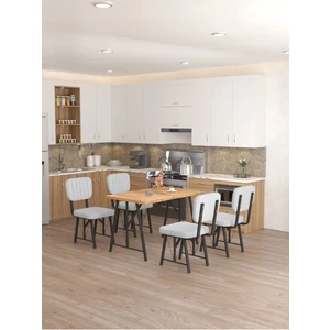 Hayat 70 x 110 cm  Sabit Atlantik Mutfak Masası, Mutfak Masası Takımı, Yemek Masası, 4 Açık Gri Sandalye