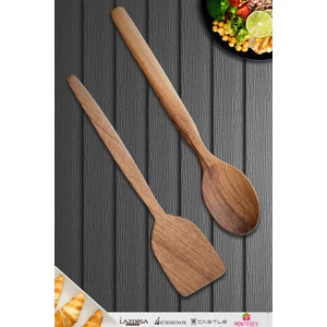 Doğal Ceviz Ağacı Ahşap Tahta Kaşık Spatula Seti Ağaç Kaşık (2li Set) Mnt3