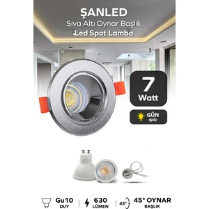 7W Sıva Altı Oynar Başlık GU10 Yuvarlak Krom Kasa Gün Işığı LED Spot Lamba-1 Adet