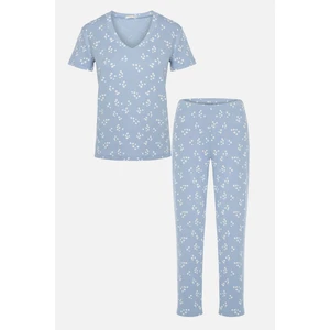 Kadın Kısa Kollu Pamuklu Fitilli Kaşkorse Pijama Takımı