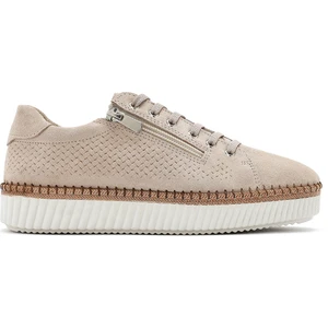 Kadın Bej Bağcıklı Kalın Tabanlı Süet Deri Sneaker 25SFD501810