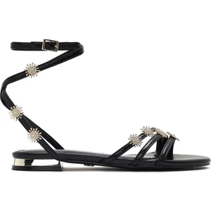 Kadın Siyah Bilekten Tokalı Taşlı Sandalet 25SFE481132