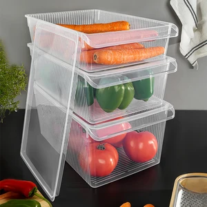 Meleni Home 3'lü Kapaklı Buzdolabı Düzenleyici Set - Meyve Sebze Saklama Kabı Dolap Içi Organizer 1x(4-6-8) Lt